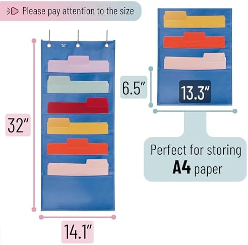Mr. Pen- Hanging Wall File Organizer, 6 Pocket, Blue