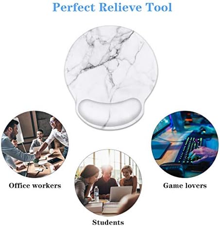 Mouse Pad with Wrist Support, Desk Decor for Office Marble Design Mouse Pad Non-Slip Rubber Base Mousepad for Desk Laptop Gaming Working Computers Laptop Easy Typing & Pain Relief, White