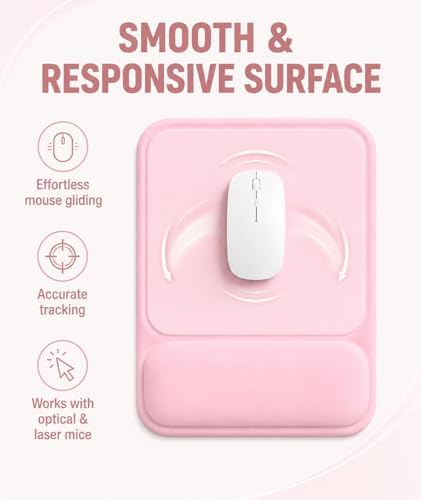 eulps Ergonomic Mouse Pad with Wrist Rest, Gel Mousepad with Soft Wrist Support, Non-Slip PU Base, Smooth Surface Mouse Pad for Wrist Pain Relief, Computer Laptop Office Home & Gaming (Pink)