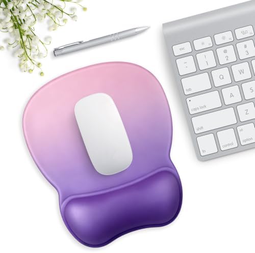 Mouse Pad with Support, Ergonomic Mouse Pad with Gel Wrist Rest, Comfortable Mousepad with Soft Wrist Support Surface and Non-Slip PU Base for Home Office Working Studying (12 Purple Gradient)