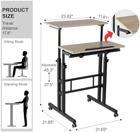 Hadulcet Mobile Standing Desk Adjustable Height with Charging Station