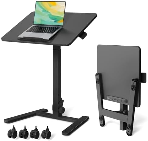 Gibbon Mounts 90° Folding Standing Desk, Portable Laptop Cart with Wheels