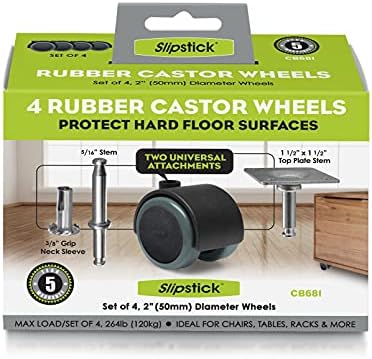 Slipstick CB681 2 Inch Floor Protector Rubber Caster Wheels (Set of 4) 5/16 Inch Stem or Top Plate Mounting Options - Black/Gray Green