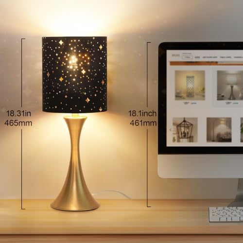 Touch Table Lamp,3 Way Dimmable Gold Bedside Lamp with Black Star Shade
