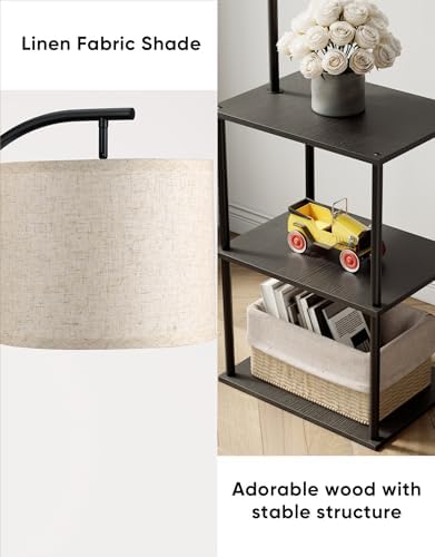 PARTPHONER Floor Lamp with Table, Night Stand with Lamp, Narrow Side Table with 3CCT LED Bulb, Small Coffee Table, Modern End Table with Storage Shelves for Living Room Bedroom Home Décor, Black