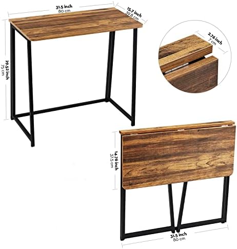 WOHOMO Folding Desk, 31.5" Foldable Computer Table for Small Spaces, Walnut