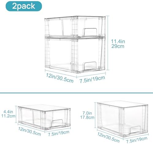 Vtopmart Clear Stackable Storage Drawers, 8 Pack Mixed Organizer Set