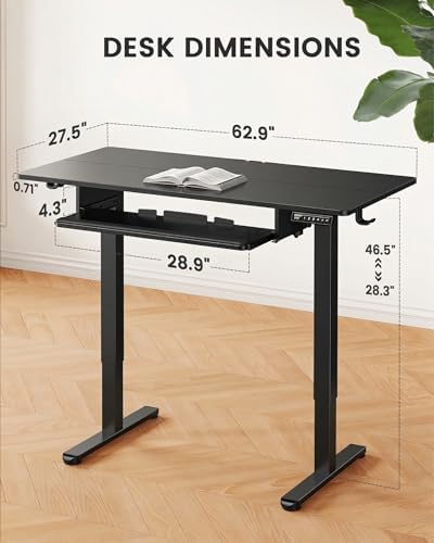 ErGear Large Electric Standing Desk with Keyboard Tray, 63x28 Inches Adjustable Height Sit Stand Up Desk, Home Office Desk Computer Workstation, Black