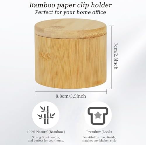 MultiBey 2 Pack Bamboo Paper Clip Holder with Swivel Lid, Wood Container
