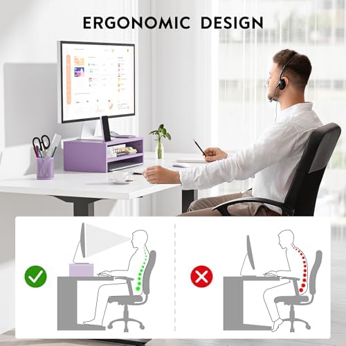 BONTEC Wooden Monitor Stand Riser for Desk, 2-Tier Computer Monitor Stand