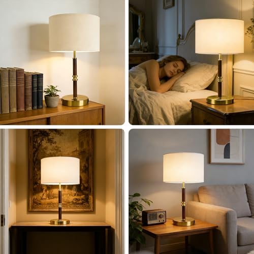 Table Lamp for Bedroom with USB & AC Outlet, Bulb Not Included