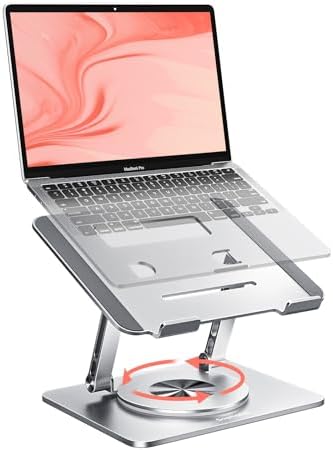 Laptop Stand for Desk, Adjustable Height & Angle Portable Aluminum Laptop Riser & Monitor Stand with 360° Swivel, Foldable Ergonomic Computer Stand for 10-17 Inch Laptops (MacBook/Dell/HP), Silver.