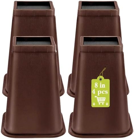 4 Pack Furniture Risers 8 Inch, Bed Risers Heavy Duty for Table Desk Couch Chair Sofa Cabinet Bed Frame Dorm, Square Table Leg Risers Lift Height 8", Chocolat Brown