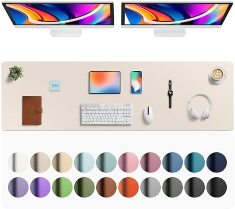 Aothia Faux Leather Desk Mat - Large Mouse Pad, Non-Slip PU Leather Blotter, Waterproof Writing Surface for Office and Home (Eggshell, 63" x 17")