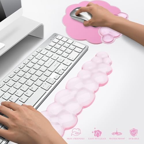 Gel Cloud Keyboard and Mouse Wrist Rest, Cute Wrist Support and Arm Support Rest for Typing Pain Relief，Suitable for Office/Computer/Laptop/Gaming Set-Pink