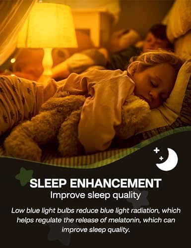Amber Sleep Light Bulbs 2 Pack: 13W 1800K, 100W Equivalent, E12,A19
