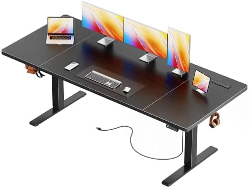 Huuger 71 x 30 Large Electric Standing Desk, Height Adjustable Computer Desk, 29.5" Deep Desktop, Stand up Gaming Office Table with 2 Hooks, 3 Preset Heights, for Home Office, Black