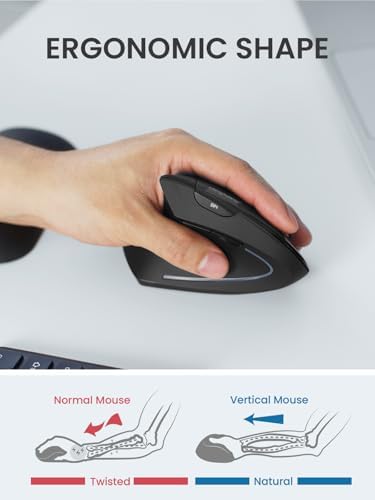 Perixx PERIMICE-713LRX - Left Handed Cordless Rechargeable Vertical Mouse - Duo Wired and Wireless Charging Feature - Charger Included - Black