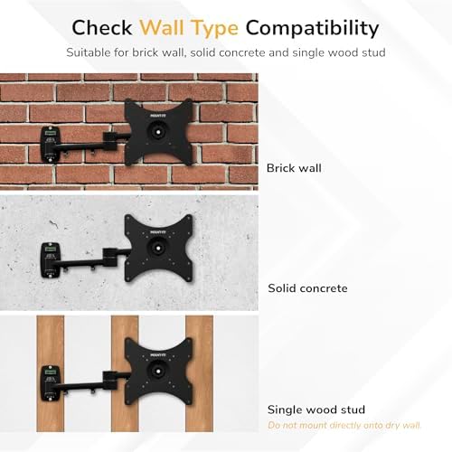 Mount-It! Full Motion TV Wall Mount Bracket for 13-42” Screens – 18" Articulating Arm, Quick Release Plate, Tilt Swivel Rotate, Anti-Theft Lock, Single Stud Install, Supports 44 lbs, VESA 75–200