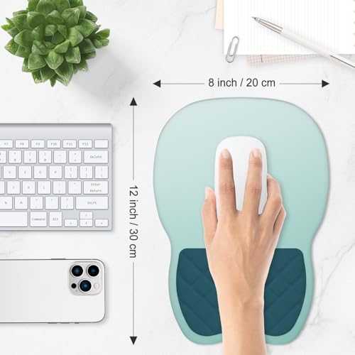 ITNRSIIET Ergonomic Mouse Pad Wrist Support with Memory Foam Massage Bulge & Non-Slip PU Base, Carpal Tunnel Pain Relief, Prevent Wrist Sweating, 12 x 8 x 1.2 inch, Light Green to White