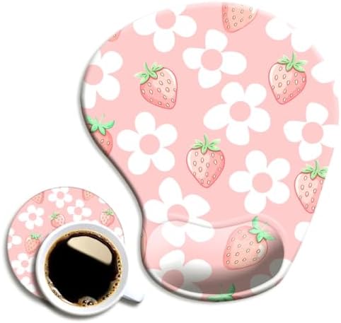 Ergonomic Mouse Pad with Wrist Support,Mouse Pad with Wrist Rest and Coaster Set,Office Supplies Non-Slip Mouse Pads for Desk, Non-Slip Comfortable,Pink Floral