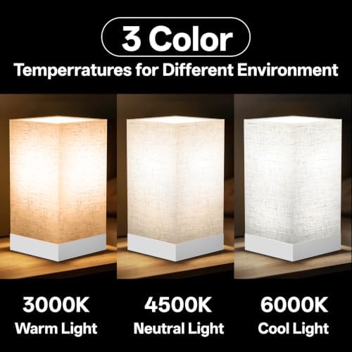Bedside Table Lamp, 9W EyeCare LED Night Light, 3 Color Temp & Stepless Dim
