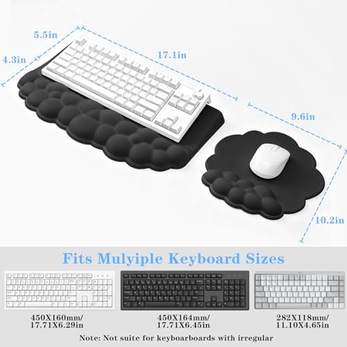 Computer Keyboard Stand with Wrist Rest, Ergonomic Tilted Keyboard Holder - Keyboard Riser with Wrist Pad - Keyboard Tray Support for Office Home -Cloud Set Black