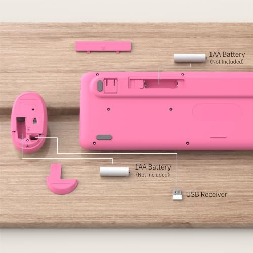Colorful Wireless Computer Keyboard and Mouse, Pink Gradient