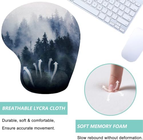 Mouse Pad with Wrist Support, Ergonomic Mouse Pads with Memory Foam Wrist Rest, Easy Typing Pain Relief, Comfortable Home Office Computer Wrist Support Pads for Working Studying Gaming, Forest
