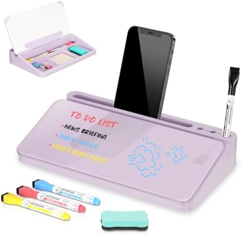 DOLLAR BOSS 12"x7" Small Glass Desktop Whiteboard, Purple