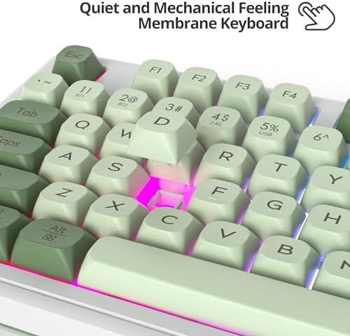 Fogruaden 96% Wireless Green Keyboard with Number Pad and Knob, Mechanical Feel, RGB Quiet Matcha Membrane Gaming Keyboard, Spill-Resistant, 3-Modes USB Rechargeable Silent Creamy Keyboard for Win/Mac