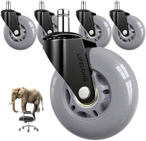 Lifelong Office Chair Wheels Replacement, Heavy Duty, Grey, 5-Pack Fits 98%