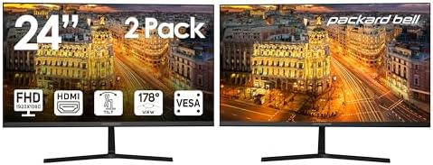Packard Bell AirFrame 24 " FHD Monitor, 1920x1080, Ultrawide, VESA Mount, Tilt Adjust, HDMI/VGA, Slim Bezel, for Home, Office, and Light Gaming - 2 Pack