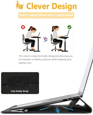 HYZUO 13 Inch Laptop Case Sleeve with Stand for MacBook Air, Black