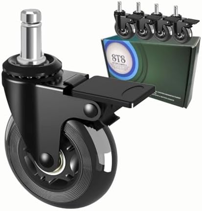 8T8 3" Office Chair Caster Wheels with Brakes Heavy Duty, Set of 5,Replacement Universal Rolling Chair Wheels for Hardwood Floors Carpet, Rubber Desk&Gaming Chair Casters with Locks