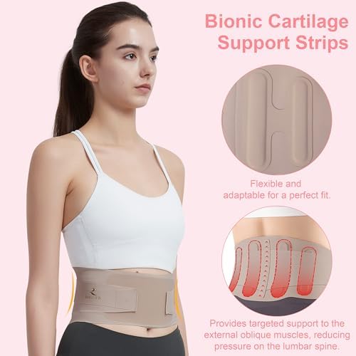 RANDY SUN Ultra Thin Lumbar Support for Women & Men, Invisible Back Brace for Work & Travel, Breathable Posture Corrector for Mild Lower Back Pain Relief Under Clothing,Beige M/L(Waist:28"-32")