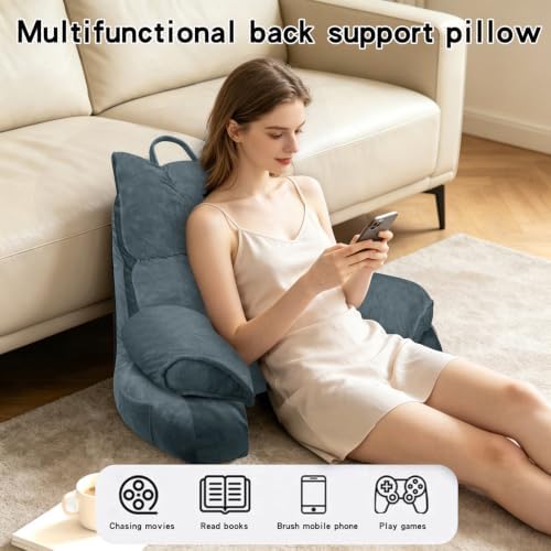 Reading Pillow for Bed with Arms, Back Support, Memory Foam（Charcoal Gray）