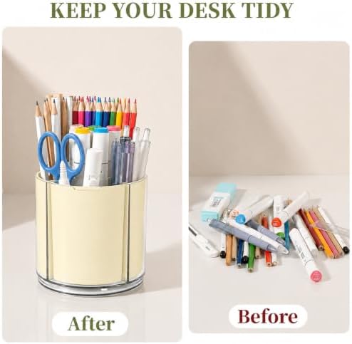 360° Rotating Pen Holder for Desk Adjustable Pencil Organizer, Beige