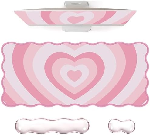 L-SPOUTTO Pink Heart Mouse Pad Set,Cute Scalloped XXL Desk Mat Set