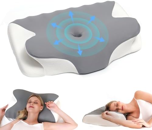 Cervical Neck Pillow for Neck Pain Relief, Ergonomic Contour Orthopedic Cooling Odorless Memory Foam Pillow, High-Density Slow Rebound, Support Side Back Stomach Sleepers with Washable Pillowcase