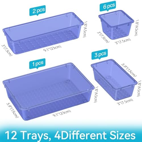 12 PCS Drawer Organizer Set, Makeup Organizer, Tool Storage Tray, Navy Blue
