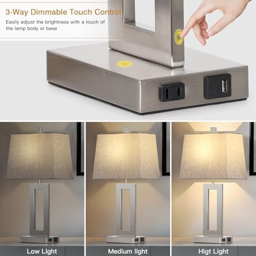 Cinkeda Bedside Table Lamp Set of 2,Nightstand Touch Lamp with USB Port