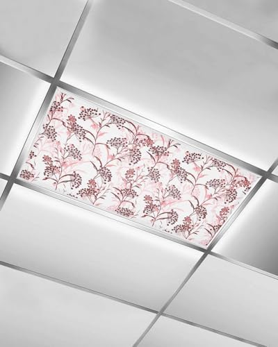 Red Herb Magnetic Fluorescent Light Covers for Ceiling Lights 2 x 4 Feet,Floral Watercolor Spring Summer Wild Flower Plant Office Classroom Kitchen Drop Ceiling Light Covers Lighting Filter 1 Pack