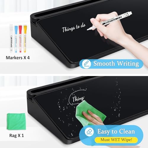 DOLLAR BOSS Glass Desk Whiteboard Small Dry Erase Board, All Black