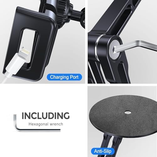 Bimo 360° Rotatable Aluminum Tablet Stand, Foldable Multi-Angle Desk Holder for 4.7-16 Inch iPad, Portable Monitor, Kindle, Switch, for Home Office Desk Work & Entertainment.