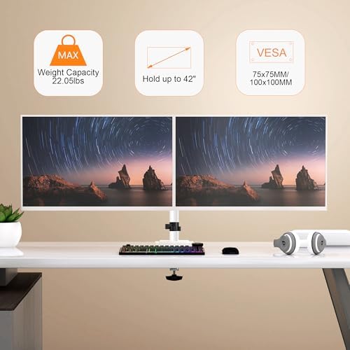 Pholiten Dual Monitor Stand for 2 Screens up to 42", White