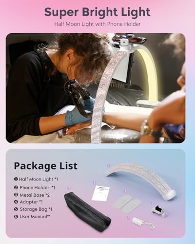 UBeesize 29" Foldable Half Moon Nail Lamp with Phone Holder, CRI95, 4700LM