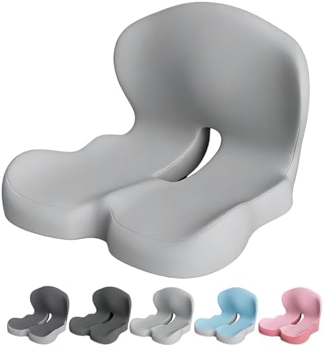 Orthopedic Cushion Seat Cushion,L-Shaped Lumbar Support,Breathable,Design for Office Chair,Car,Wheelchair Ergonomic Non Slip MemoryFoam Seat Skin with Back Support (Light Grey)