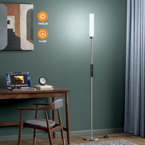 Ambimall LED Floor Lamp with Remote Control, Foot Switch, Deep Grey