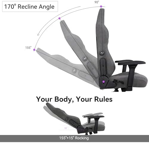 Gaming Chair - High Back Ergonomic Computer Chair with Lumbar Support, Video Game Chair-4D Adjustable Armrests,170° Reclining & 320lb Capacity,Fabric,Meteorite Gray